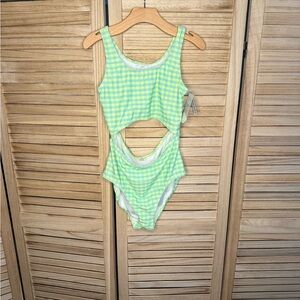 Old Navy Kids One Piece Swimsuit - Lime Checkered